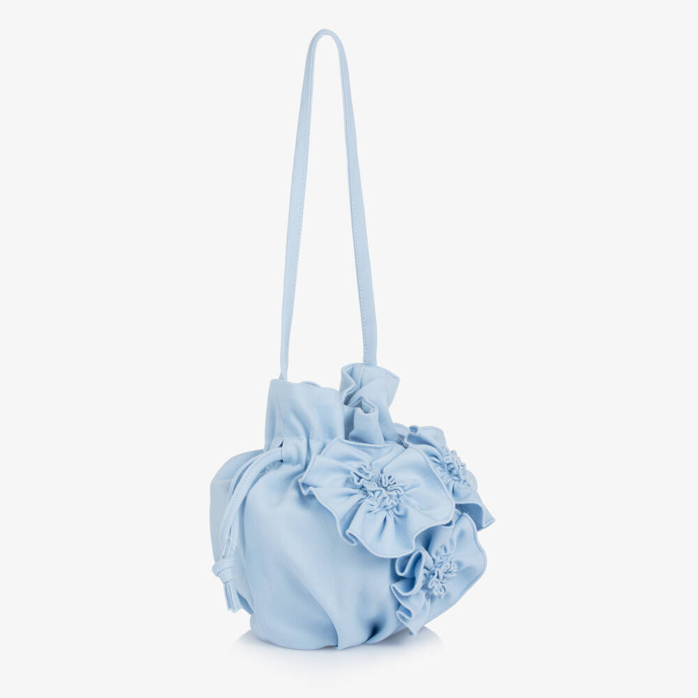 Jessie and James London-Girls Pastel Blue Bag with Abstrast Floral Appliqués (21cm) | Childrensalon