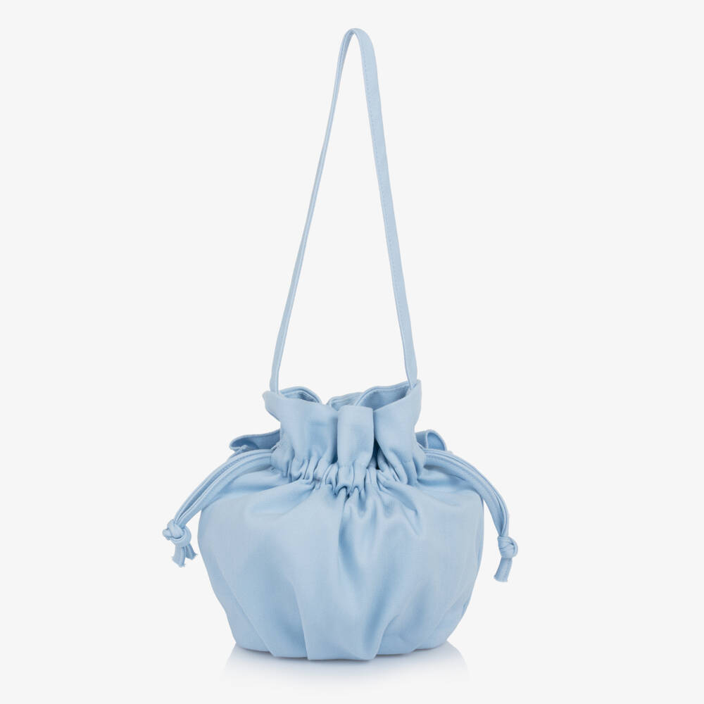 Jessie and James London-Girls Pastel Blue Bag with Abstrast Floral Appliqués (21cm) | Childrensalon