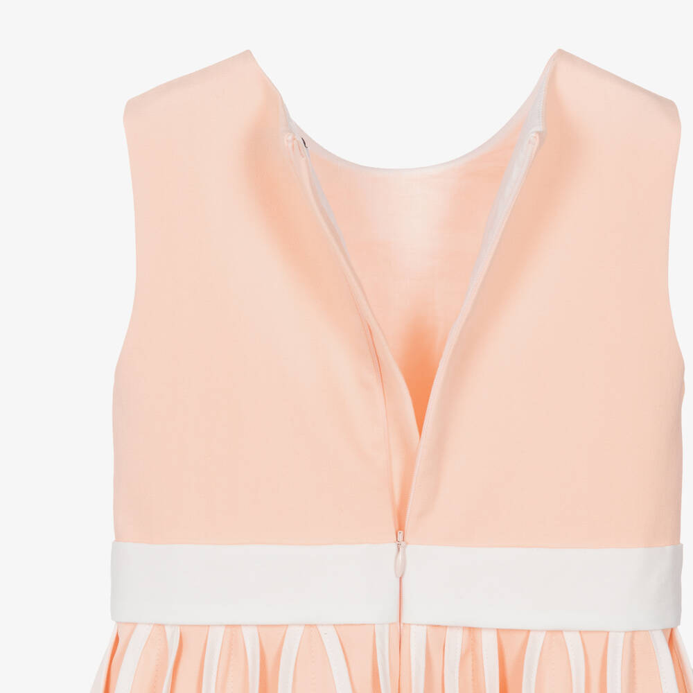 Jessie and James London-Платье из хлопка персиково-белое с 3D юбкой плиссе для девочек | Childrensalon