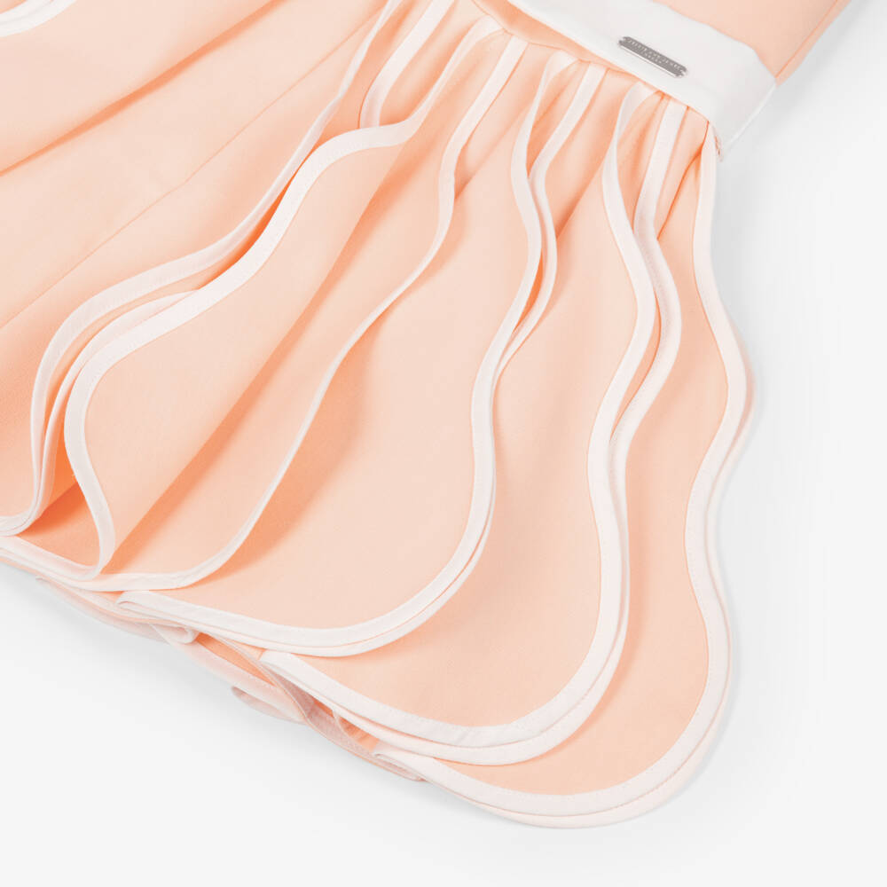 Jessie and James London-Платье из хлопка персиково-белое с 3D юбкой плиссе для девочек | Childrensalon