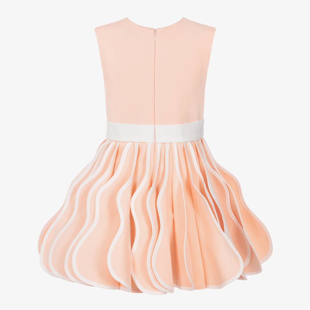 Jessie and James London-Платье из хлопка персиково-белое с 3D юбкой плиссе для девочек | Childrensalon