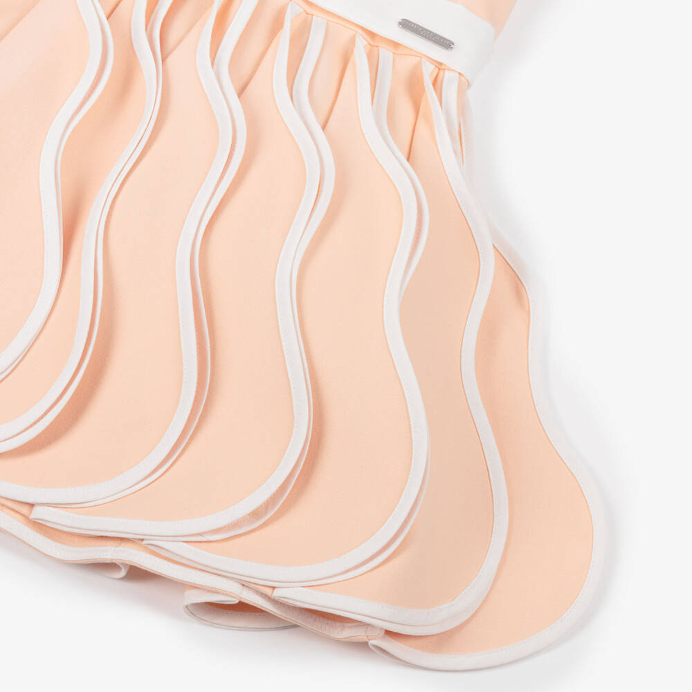 Jessie and James London-Girls Peach & White Cotton Dress with 3D Pleated Skirt | Childrensalon