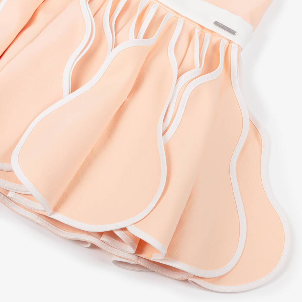 Jessie and James London-Girls Peach & White Cotton Dress with 3D Pleated Skirt | Childrensalon
