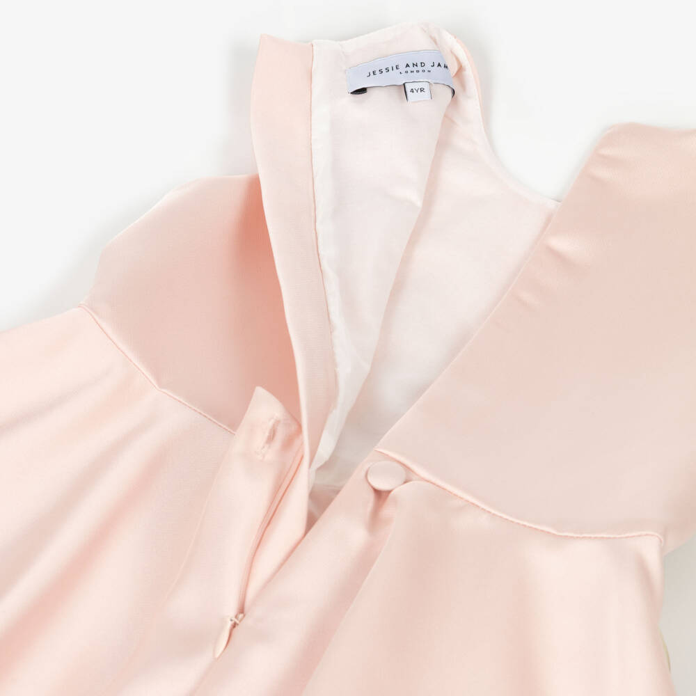 Jessie and James London-Girls Pink Satin Dress with 3D Floral Appliqués | Childrensalon
