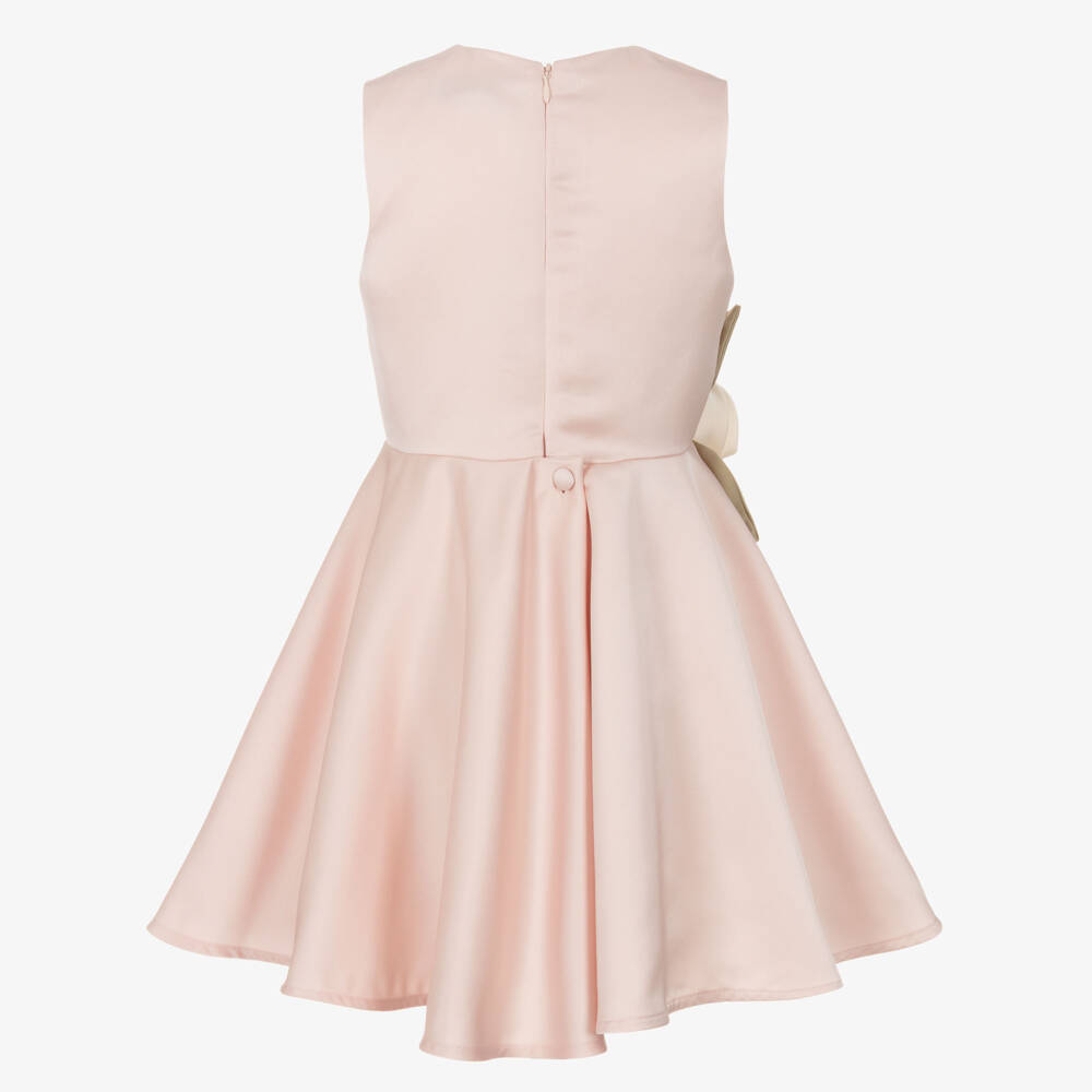 Jessie and James London-Girls Pink Satin Dress with 3D Floral Appliqués | Childrensalon