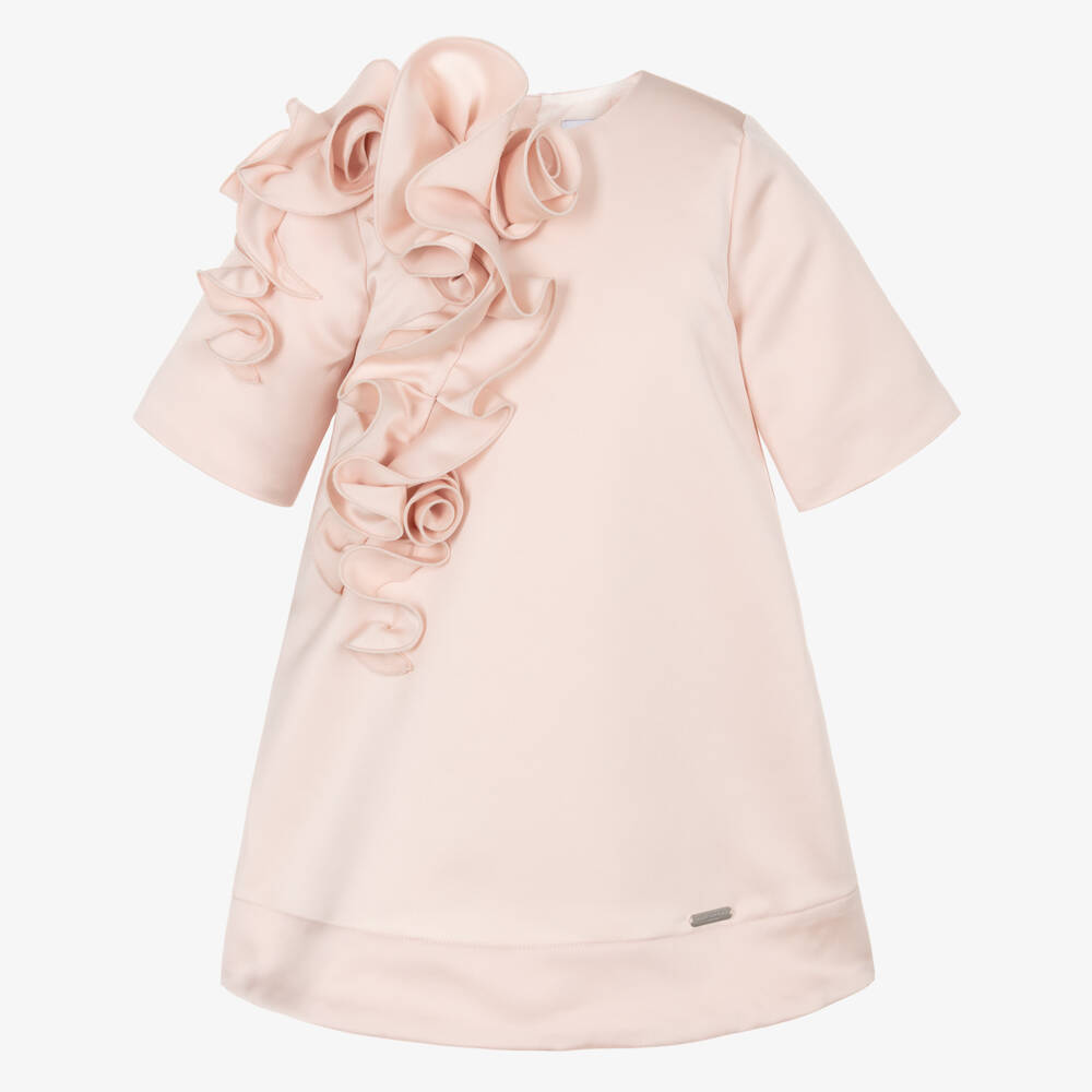 Jessie and James London-Платье розовое из сатина с абстрактным рюшем для девочек | Childrensalon