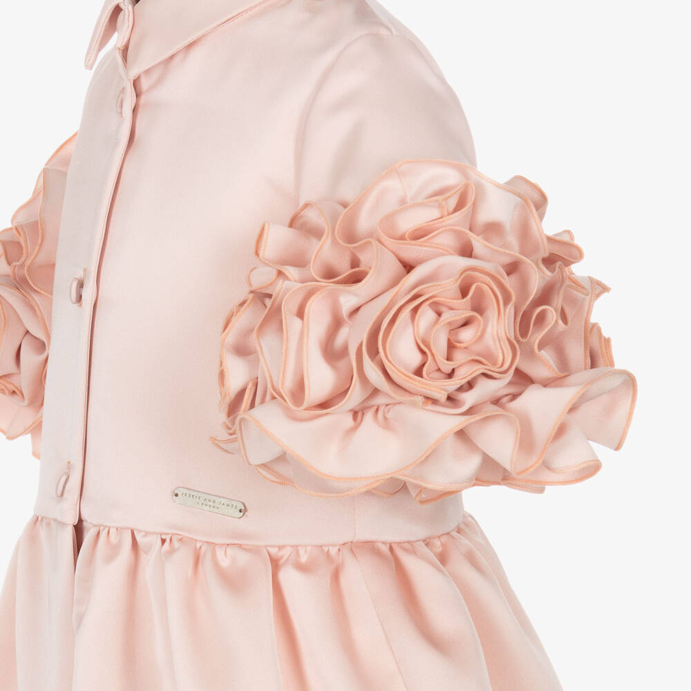 Jessie and James London-Girls Pink Satin Ruffle Sleeve Dress | Childrensalon