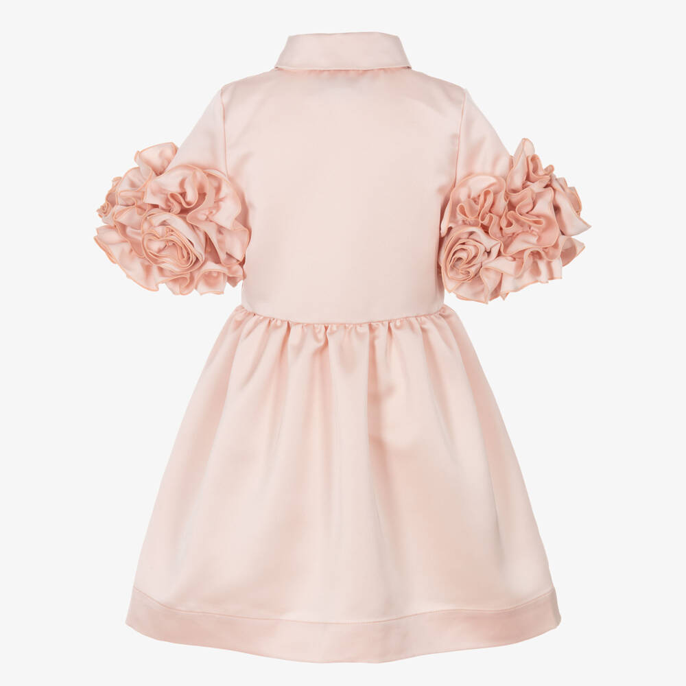 Jessie and James London-Girls Pink Satin Ruffle Sleeve Dress | Childrensalon