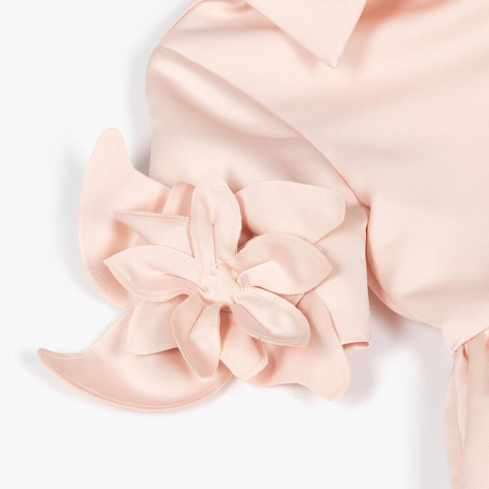 Jessie and James London-Girls Pink Satin Shirt Dress with 3D Flowers | Childrensalon