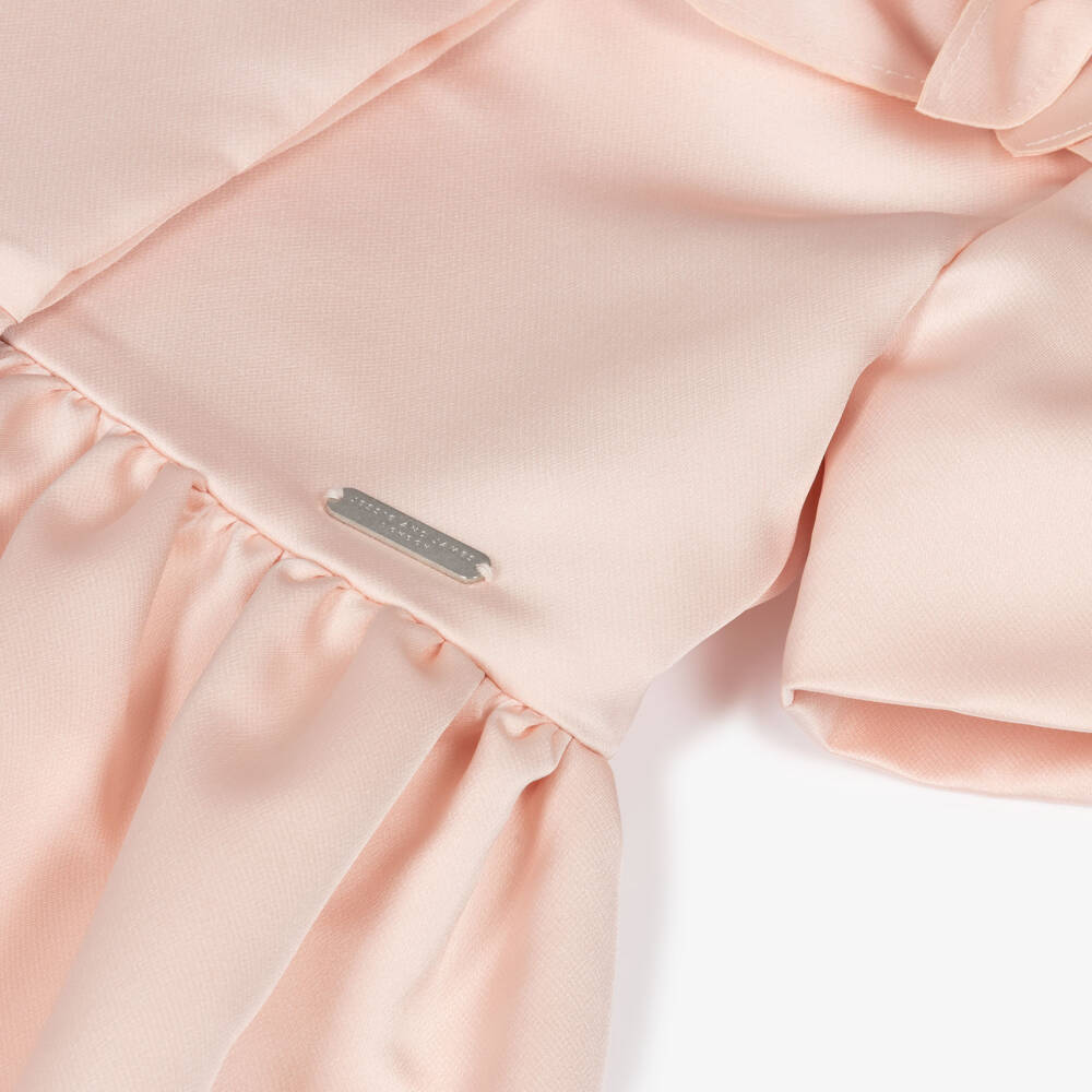 Jessie and James London-Girls Pink Satin Shirt Dress with 3D Flowers | Childrensalon