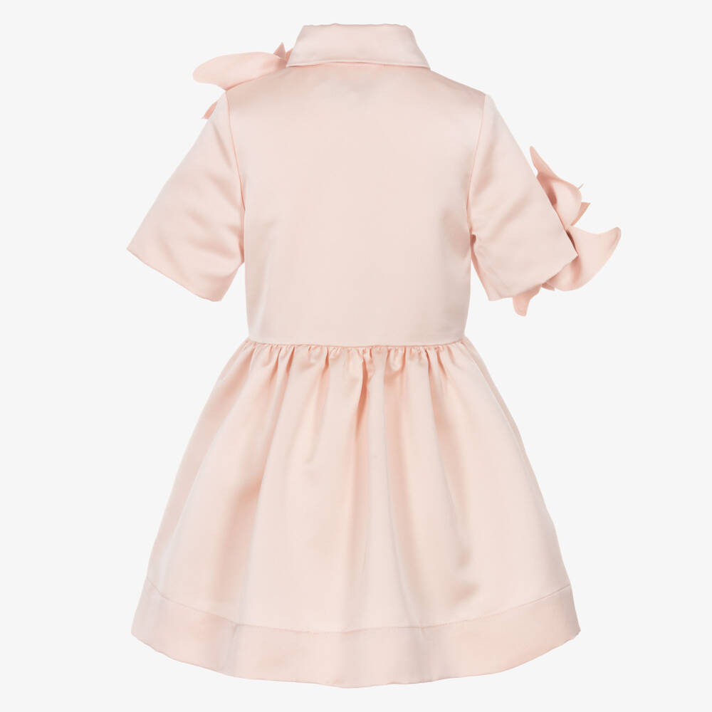 Jessie and James London-Girls Pink Satin Shirt Dress with 3D Flowers | Childrensalon