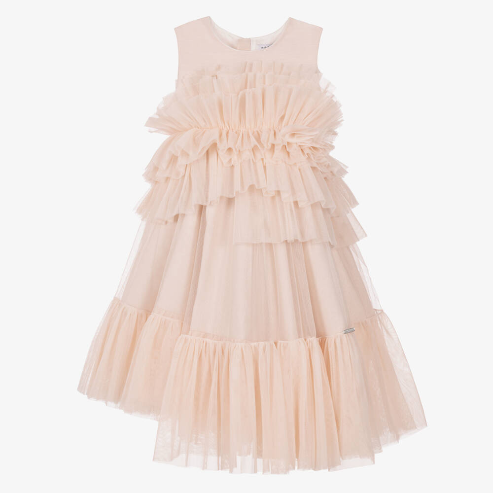 Jessie and James London-Girls Pink Tulle Asymmetric Dress | Childrensalon