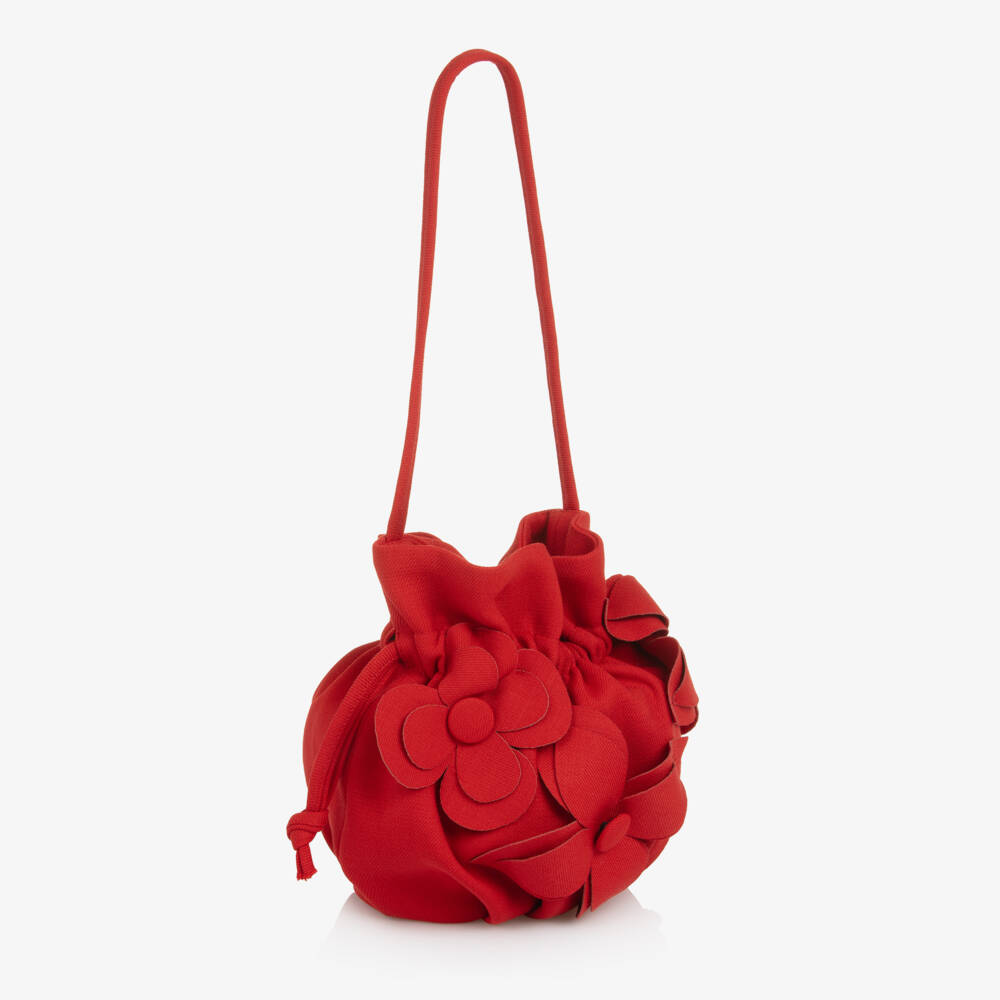 Jessie and James London-Girls Red Bag with Abstrast Floral Appliqués (21cm) | Childrensalon