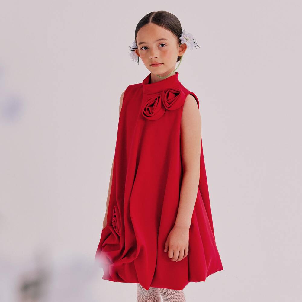 Jessie and James London-Girls Red Bubble Hem Dress with Roses | Childrensalon