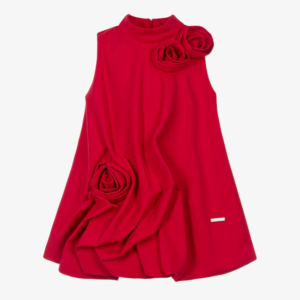 Jessie and James London-Girls Red Bubble Hem Dress with Roses | Childrensalon