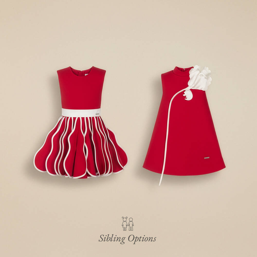 Jessie and James London-Girls Red & Ivory Satin Flower Sleeveless Dress | Childrensalon