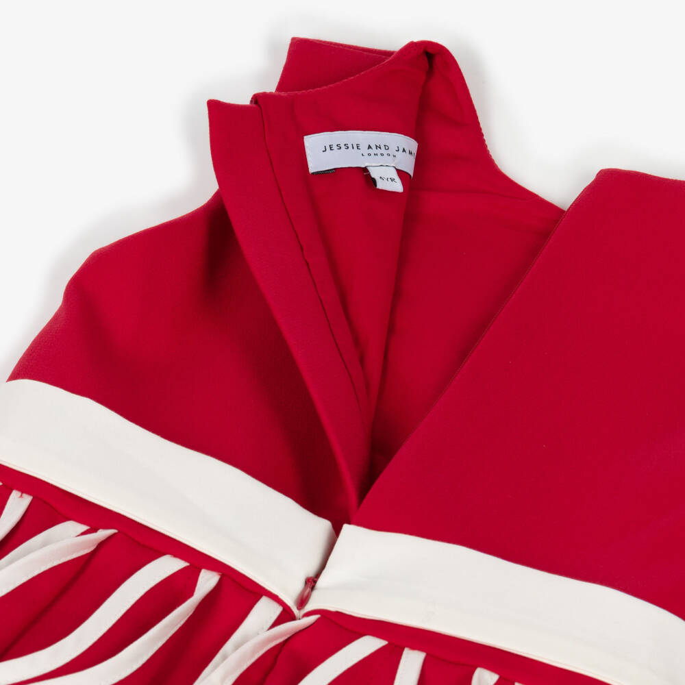 Jessie and James London-Girls Red & White Cotton Dress with 3D Pleated Skirt | Childrensalon