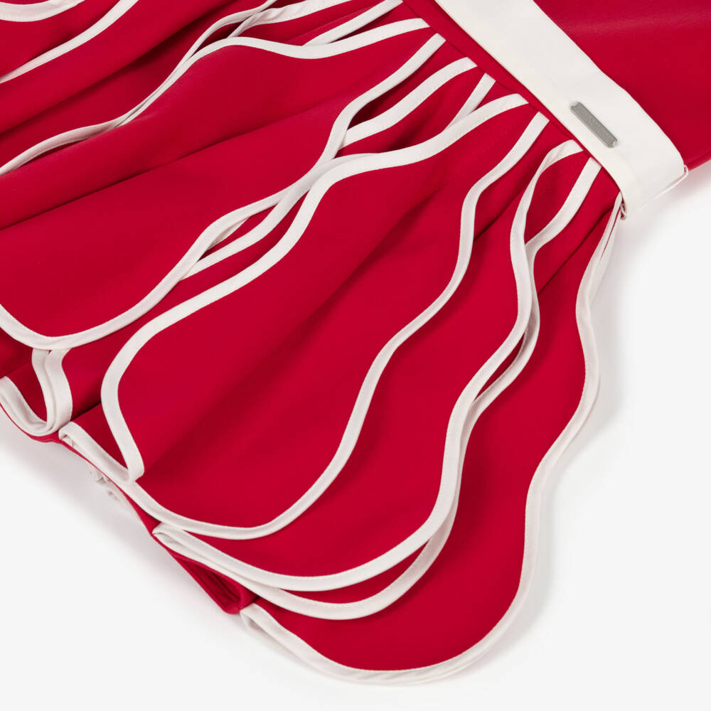 Jessie and James London-Girls Red & White Cotton Dress with 3D Pleated Skirt | Childrensalon