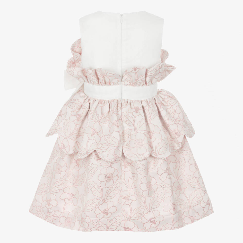 Jessie and James London-فستان بتصميم صدفي جاكار بنقشة ورود لون زهري لامع | Childrensalon