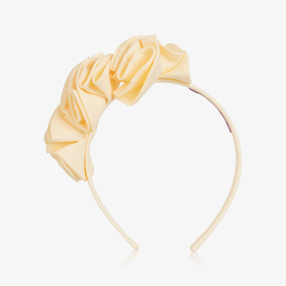 Jessie and James London-Girls Sunshine Yellow Linen Flower Hairband | Childrensalon