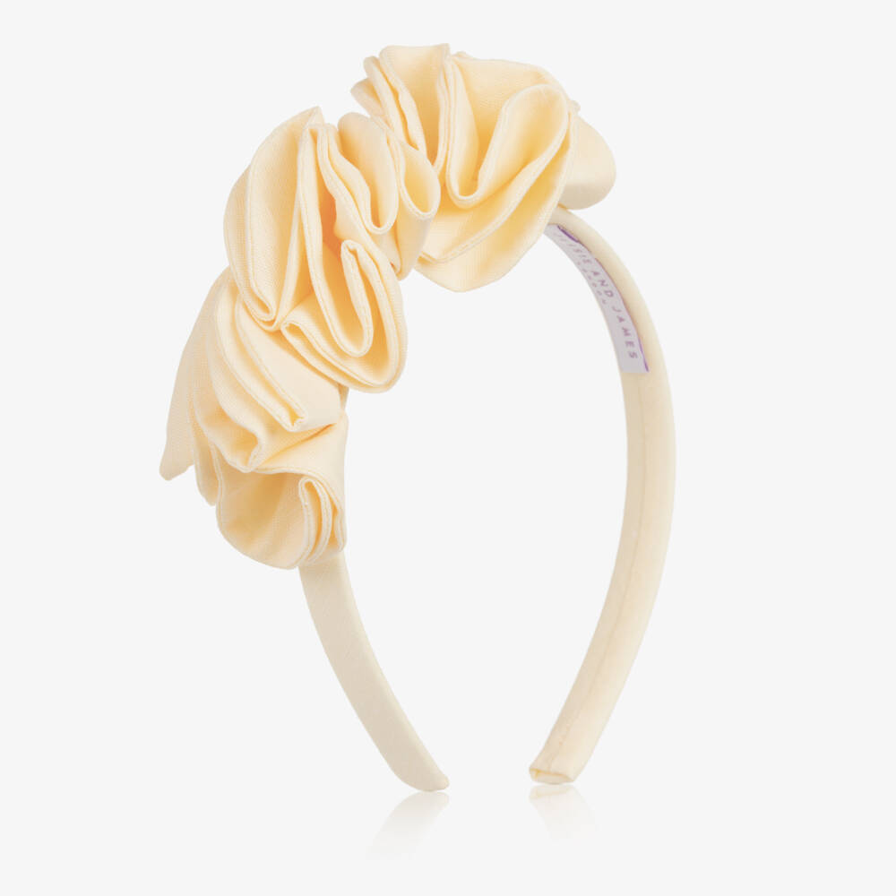 Jessie and James London-Girls Sunshine Yellow Linen Flower Hairband | Childrensalon