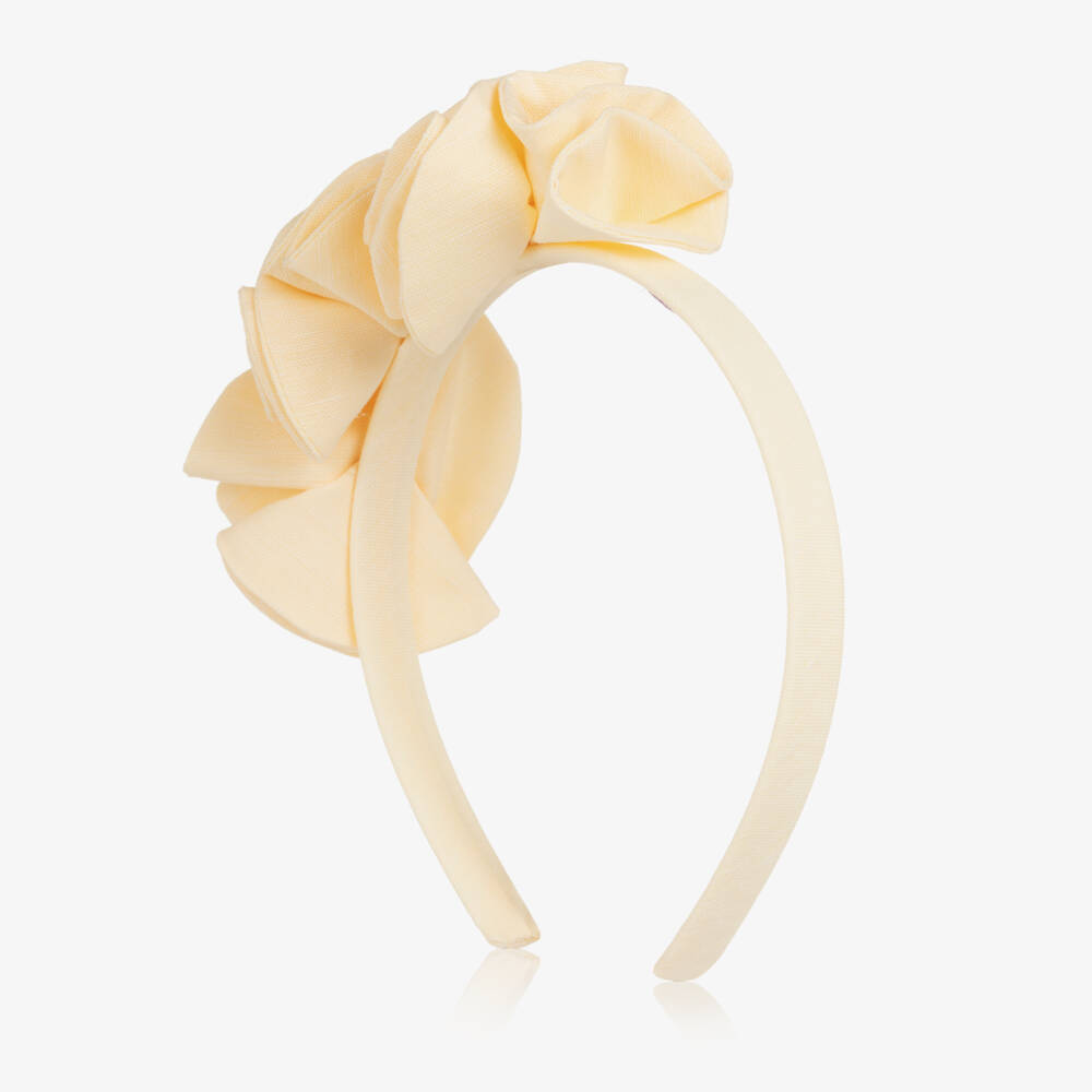 Jessie and James London-Girls Sunshine Yellow Linen Flower Hairband | Childrensalon