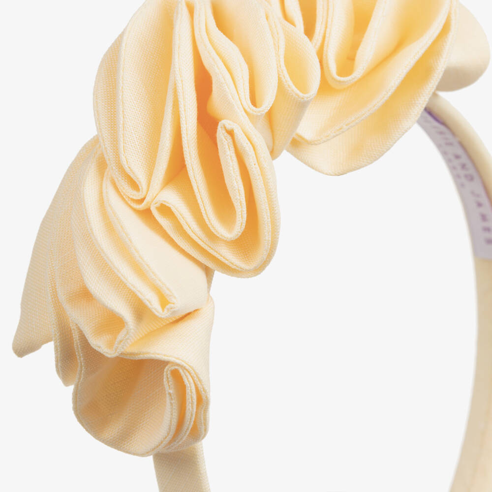 Jessie and James London-Girls Sunshine Yellow Linen Flower Hairband | Childrensalon