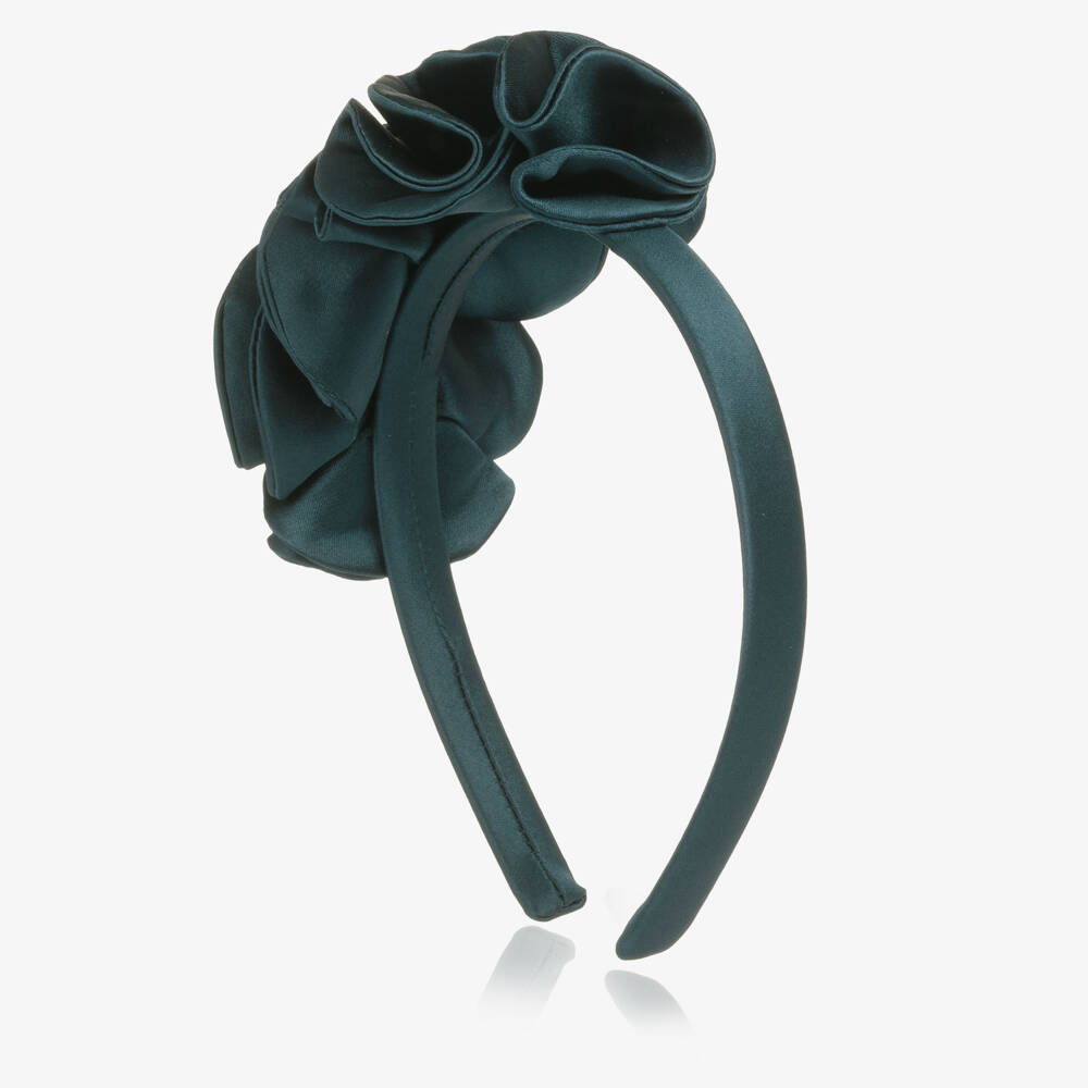 Jessie and James London-Girls Teal Green Satin Flower Hairband | Childrensalon