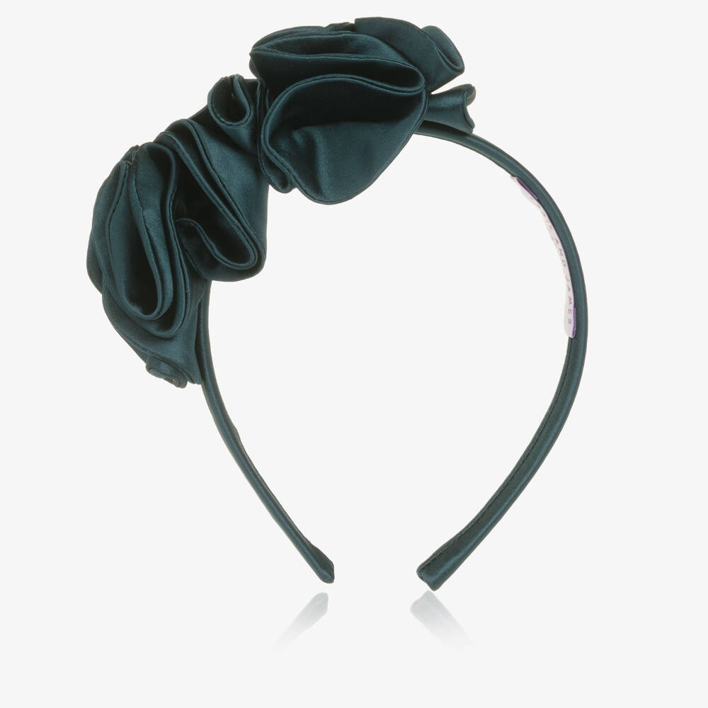 Jessie and James London-Girls Teal Green Satin Flower Hairband | Childrensalon