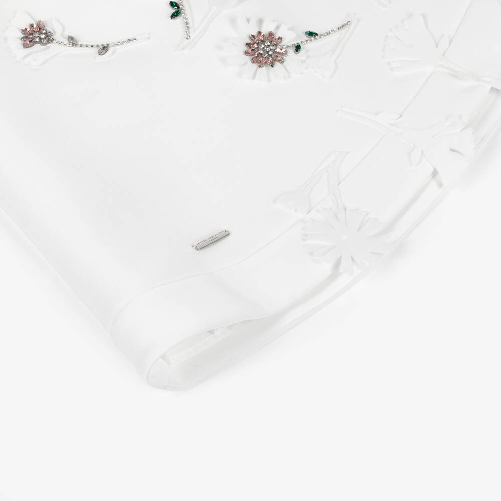 Jessie and James London-Платье А-силуэта белое с цветами из страз для девочек | Childrensalon