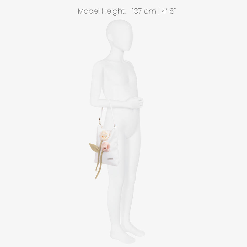 Jessie and James London-Girls White Cotton Bag with 3D Flower Appliqués (20cm) | Childrensalon