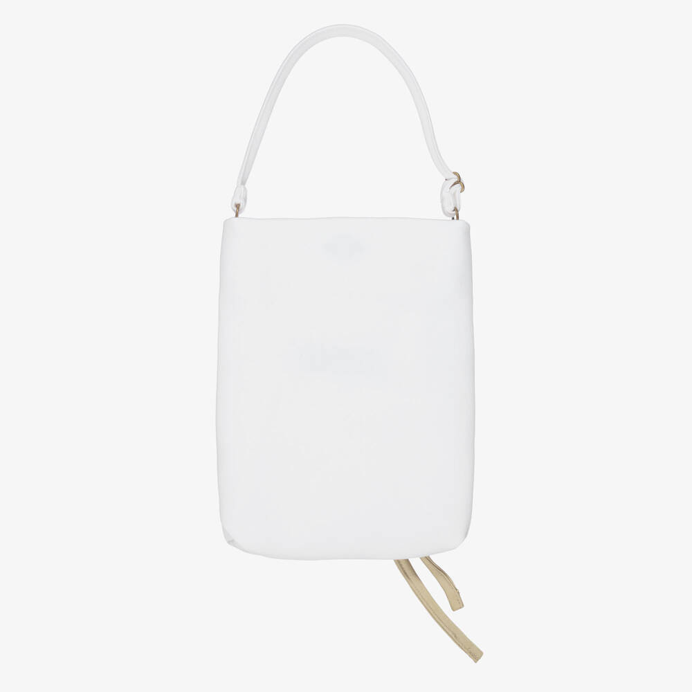 Jessie and James London-Girls White Cotton Bag with 3D Flower Appliqués (20cm) | Childrensalon