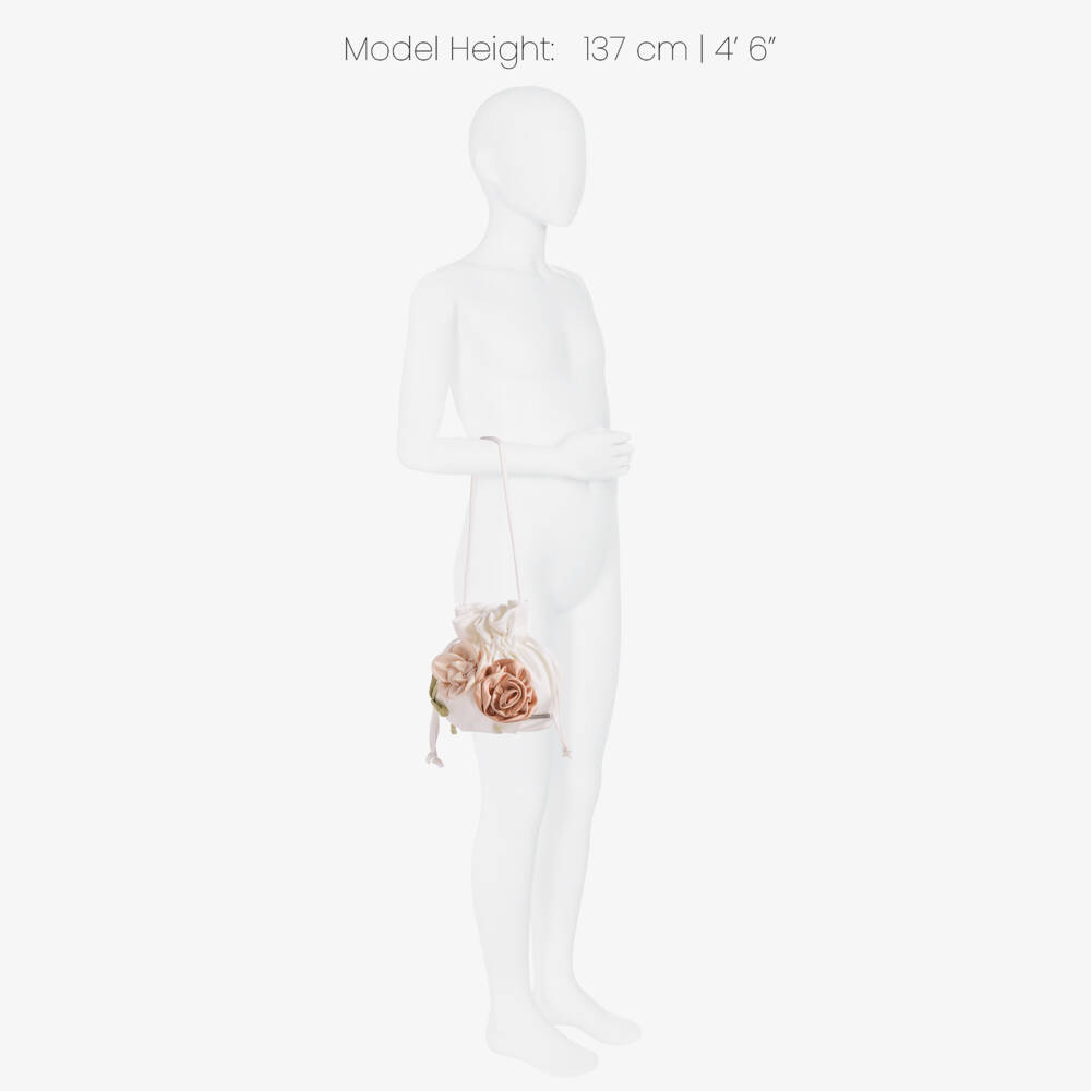 Jessie and James London-Girls White Drawstring Handbag with Roses (21cm) | Childrensalon