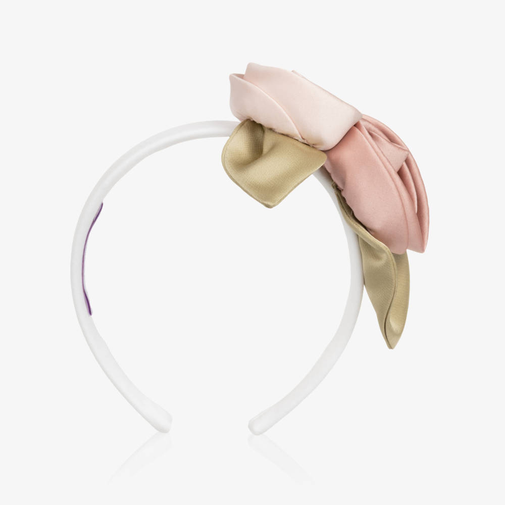 Jessie and James London-Girls White Hairband with Satin Roses | Childrensalon