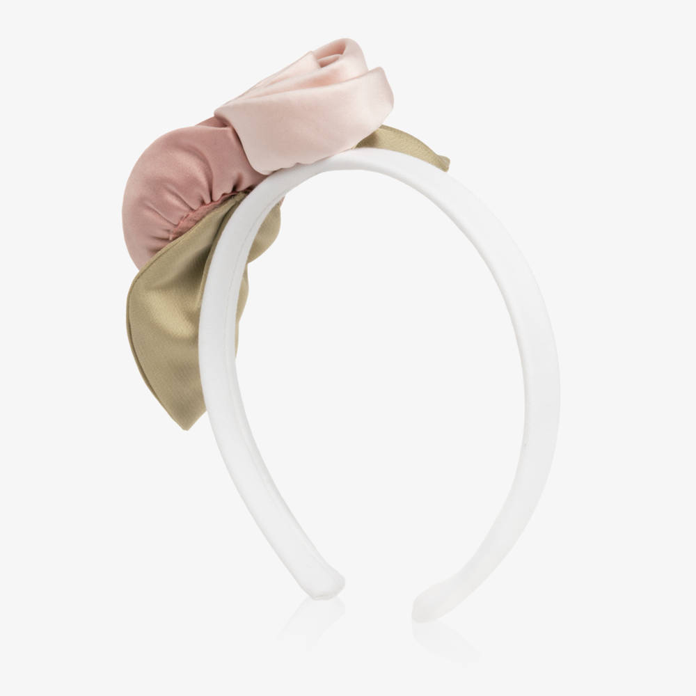 Jessie and James London-Girls White Hairband with Satin Roses | Childrensalon