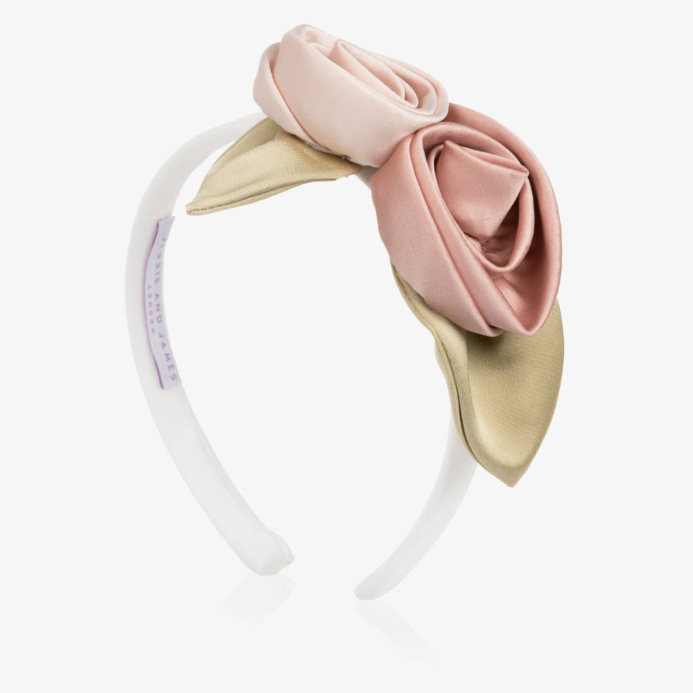 Jessie and James London-Girls White Hairband with Satin Roses | Childrensalon
