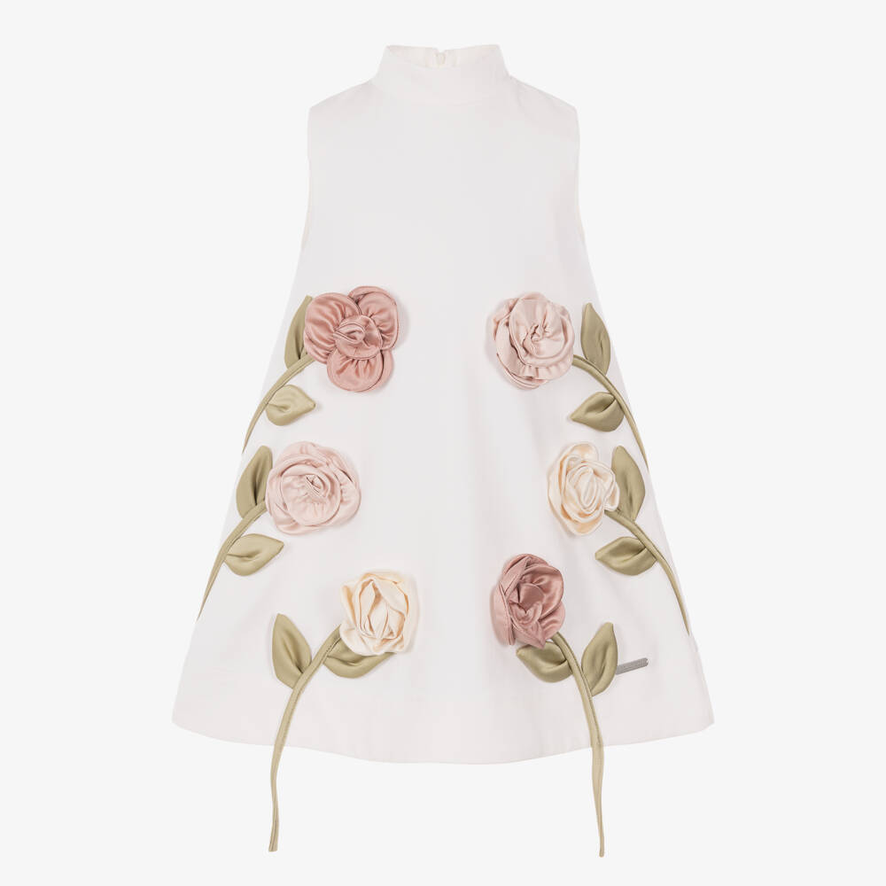 Jessie and James London-Girls White Sleeveless Dress with Roses | Childrensalon