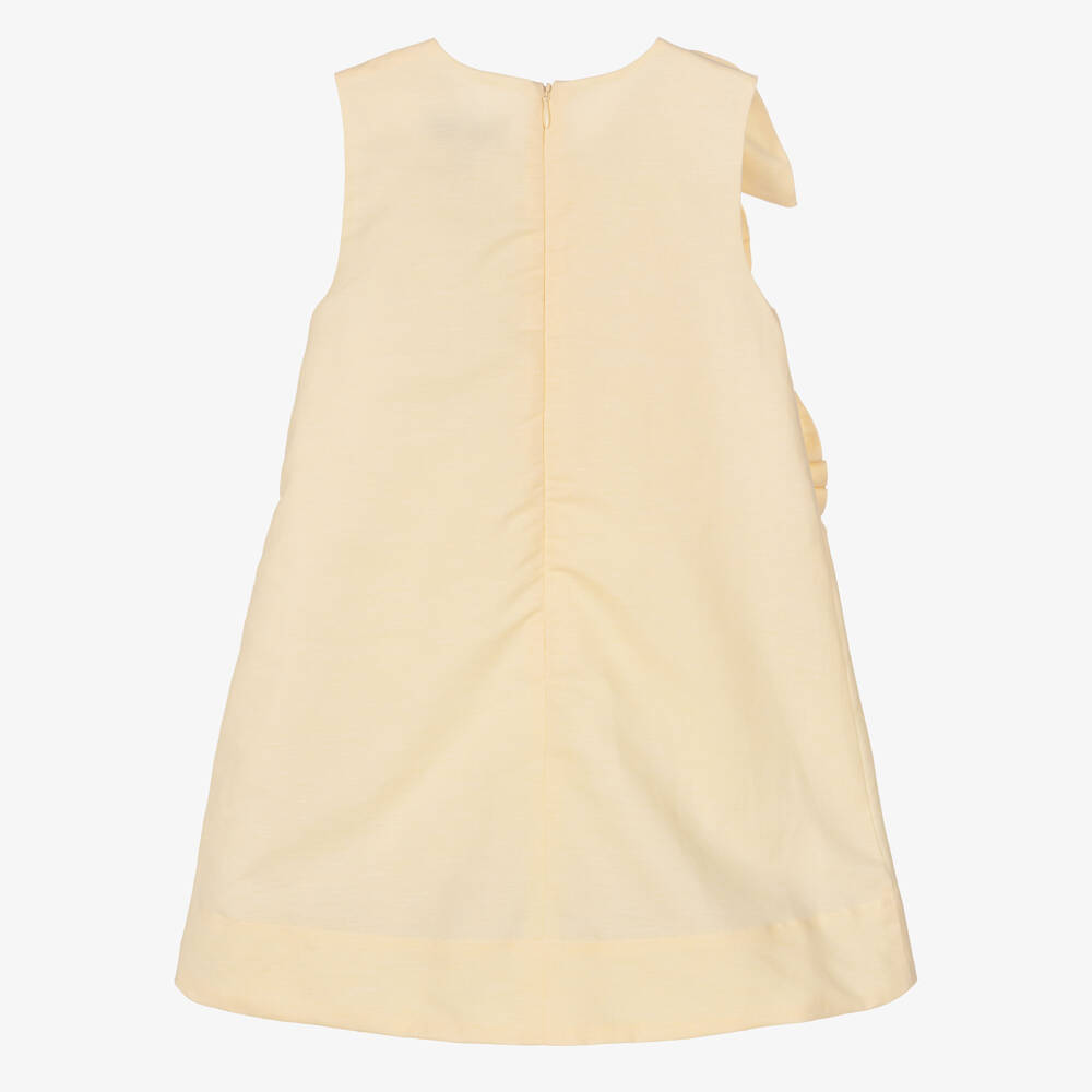 Jessie and James London-Girls Yellow Cotton & Hemp Dress with 3D Flowers | Childrensalon