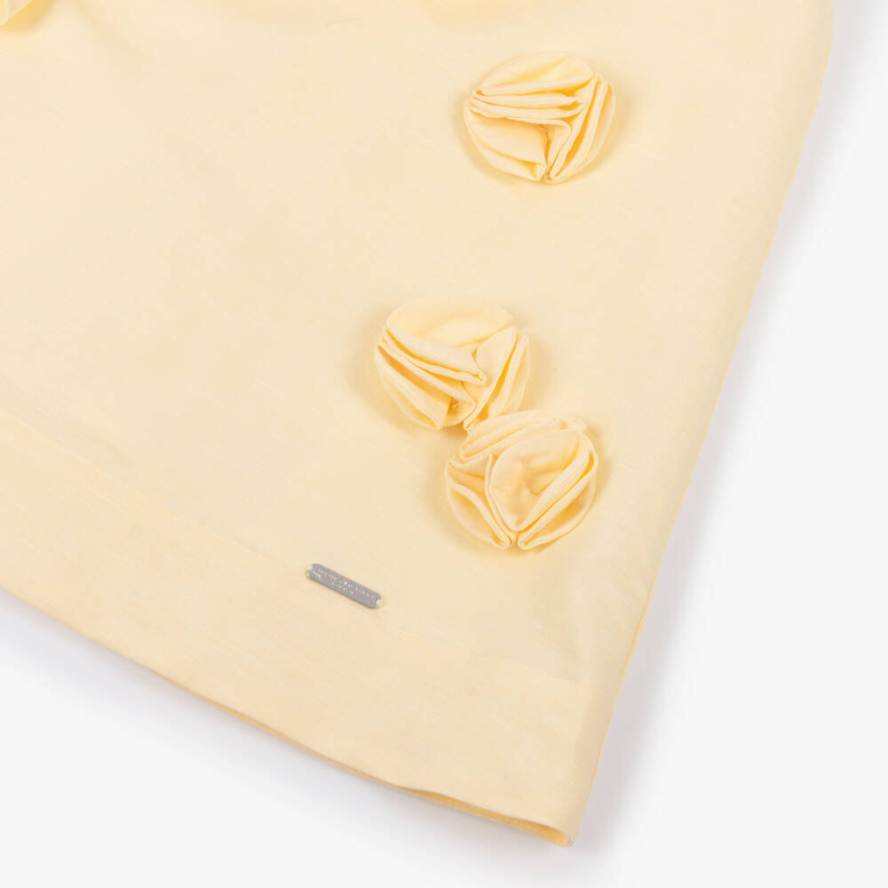 Jessie and James London-Girls Yellow Cotton & Hemp Dress with 3D Flowers | Childrensalon