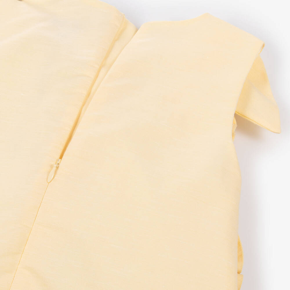 Jessie and James London-Girls Yellow Cotton & Hemp Dress with 3D Flowers | Childrensalon