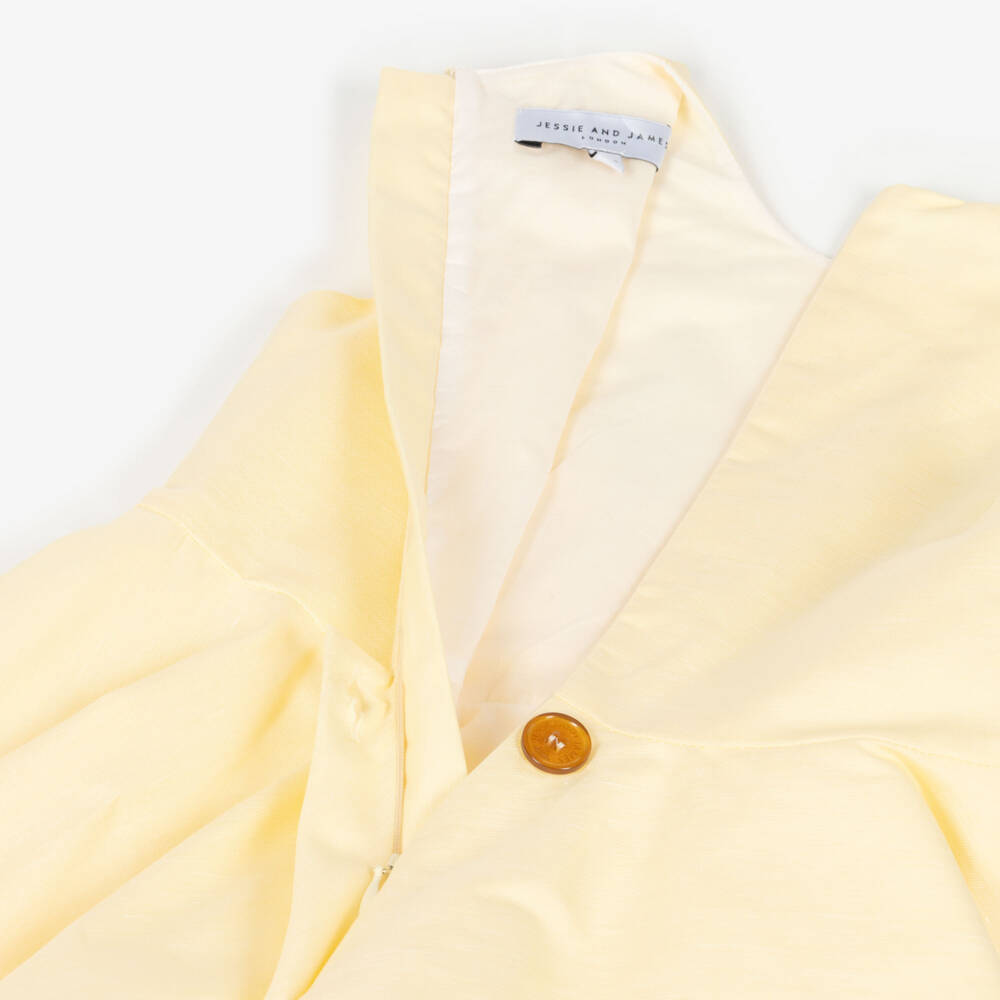 Jessie and James London-Girls Yellow Cotton & Hemp Dress with Floral Appliqués | Childrensalon