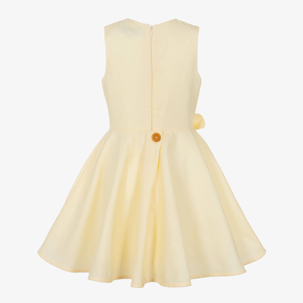 Jessie and James London-Girls Yellow Cotton & Hemp Dress with Floral Appliqués | Childrensalon