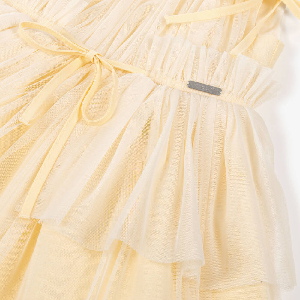 Jessie and James London-Girls Yellow Dress with Gathered Tulle Overlay & Bows | Childrensalon