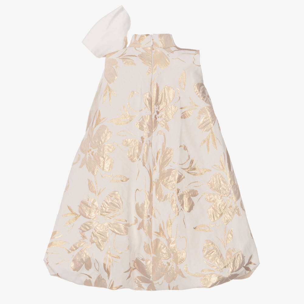 Jessie and James London-Girls Ivory & Gold Floral Jacquard Dress | Childrensalon