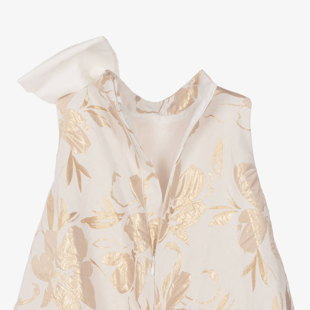Jessie and James London-Girls Ivory & Gold Floral Jacquard Dress | Childrensalon
