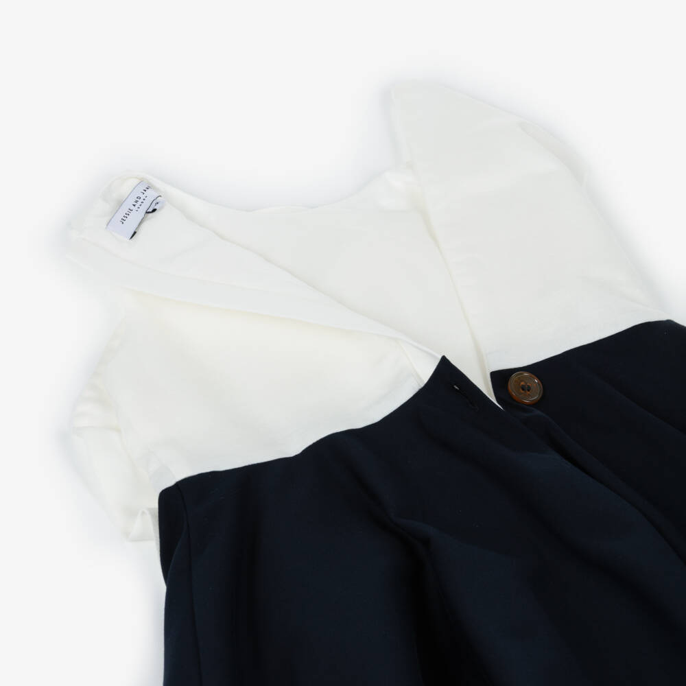 Jessie and James London-Girls Navy Blue Satin with Statement Floral Appliqué | Childrensalon