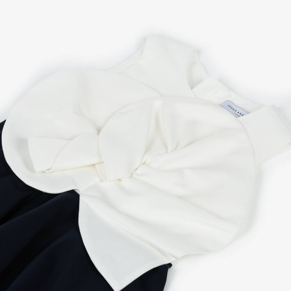 Jessie and James London-Girls Navy Blue Satin with Statement Floral Appliqué | Childrensalon