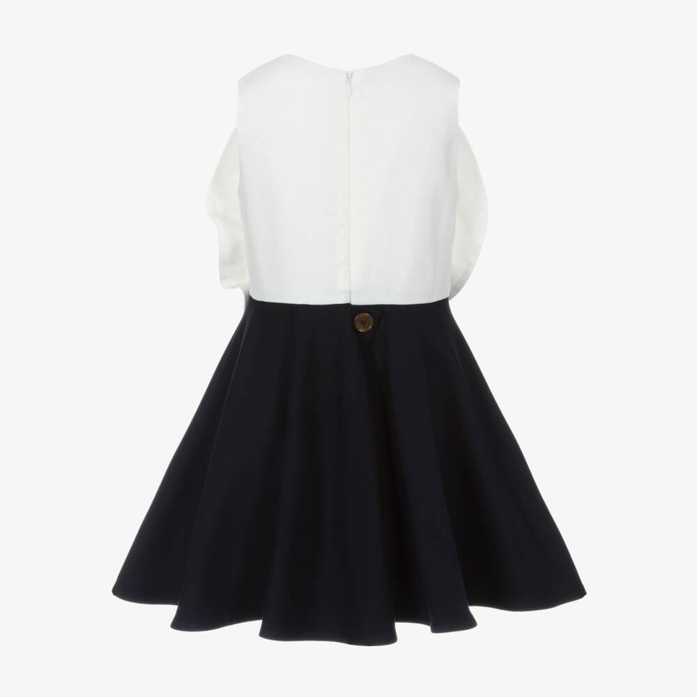 Jessie and James London-Girls Navy Blue Satin with Statement Floral Appliqué | Childrensalon