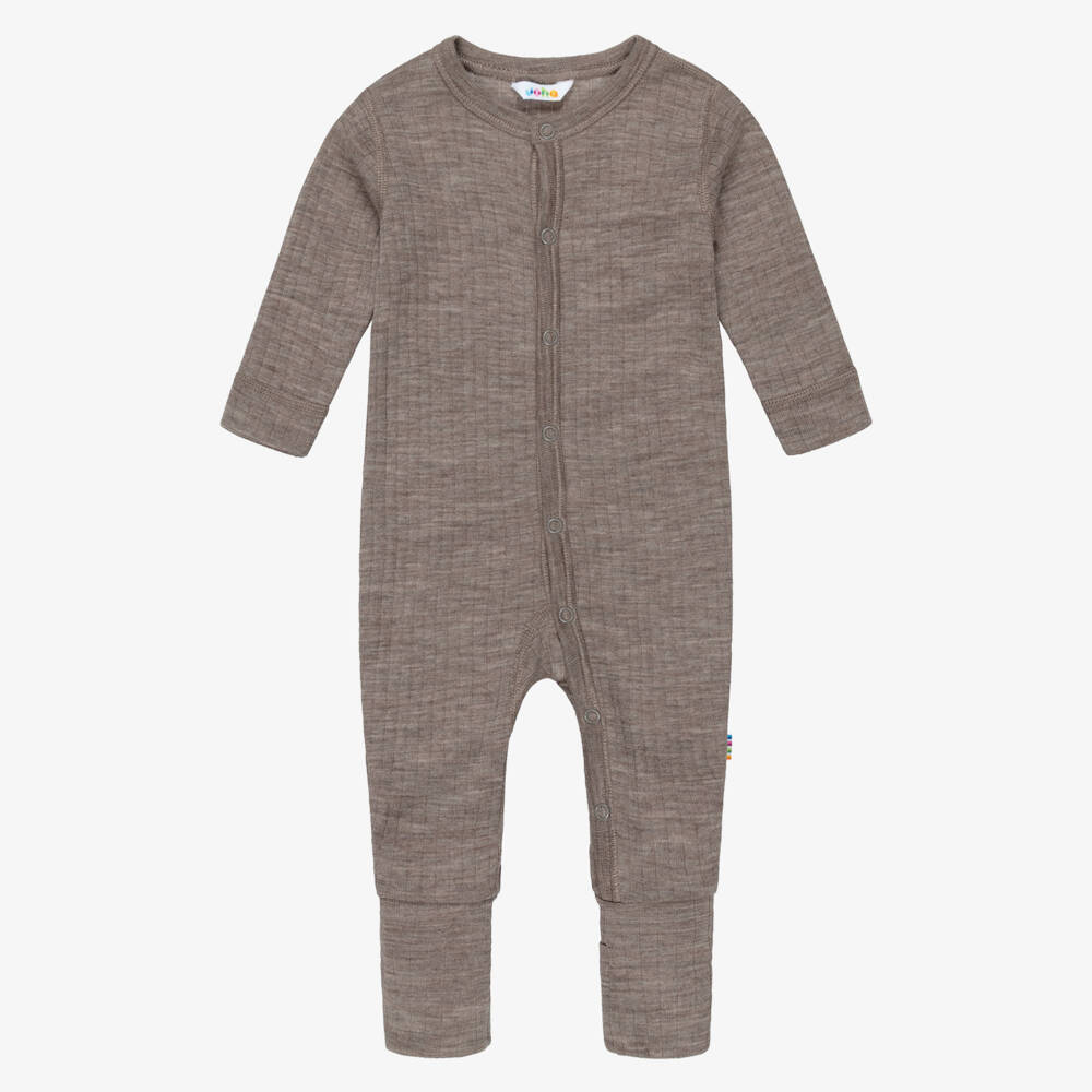 Joha-Beige Thermal Merino Wool Baby Romper | Childrensalon