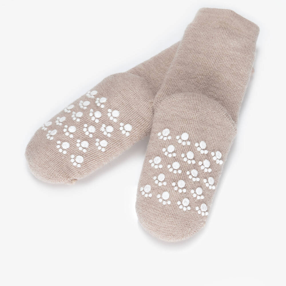 Joha-Носки бежевые шерстяные с антискользящими накладками | Childrensalon